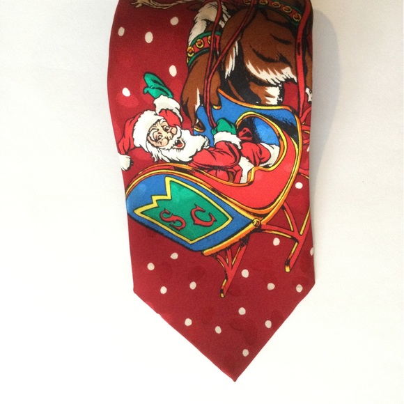 Addiction Silk Necktie. Red Santa driving sleigh. - Picture 2 of 3